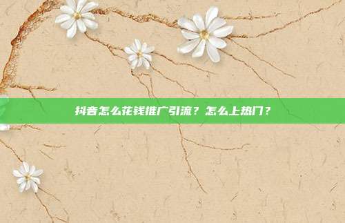 抖音怎么花钱推广引流？怎么上热门？