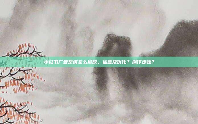 小红书广告系统怎么投放、运营及优化?操作步骤?