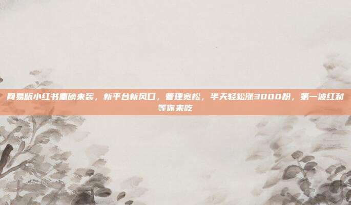 网易版小红书重磅来袭，新平台新风口，管理宽松，半天轻松涨3000粉，第一波红利等你来吃