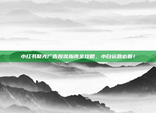 小红书聚光广告投流指南全攻略，小白运营必看！