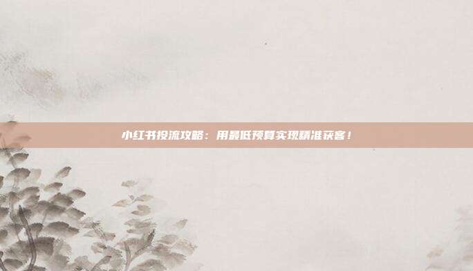 小红书投流攻略：用最低预算实现精准获客！