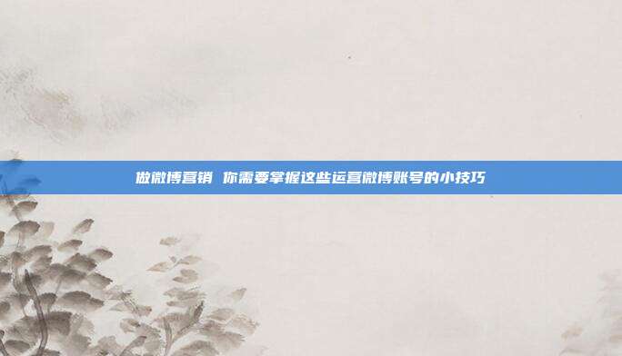 做微博营销 你需要掌握这些运营微博账号的小技巧