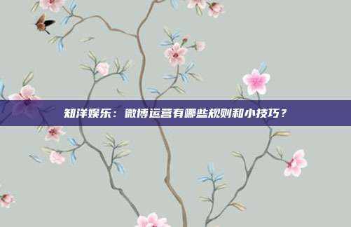 知洋娱乐：微博运营有哪些规则和小技巧？