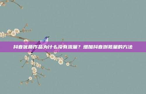 抖音优质作品为什么没有流量?增加抖音浏览量的方法