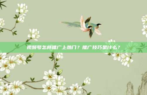 视频号怎样推广上热门?推广技巧是什么?