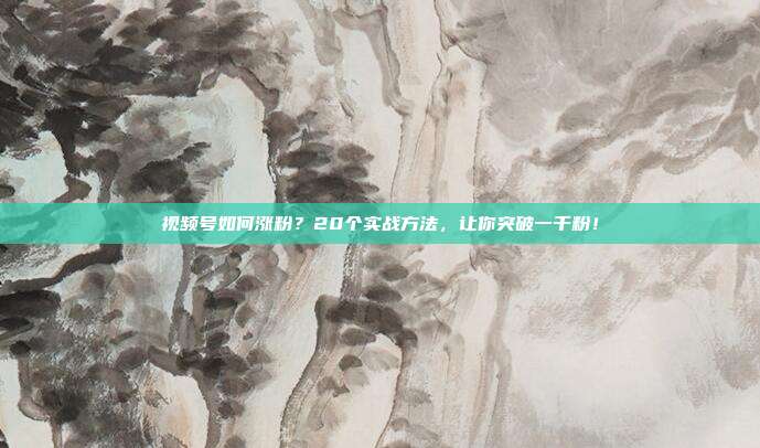 视频号如何涨粉?20个实战方法,让你突破一千粉!