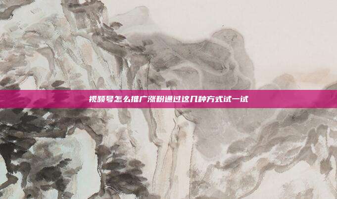 视频号怎么推广涨粉通过这几种方式试一试