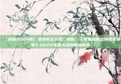 【副业3504期】视频号怎么推广涨粉:《零基础做出赚钱视频号》2022年最大涨粉赚钱机会