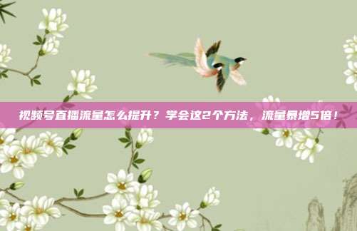 视频号直播流量怎么提升?学会这2个方法,流量暴增5倍!