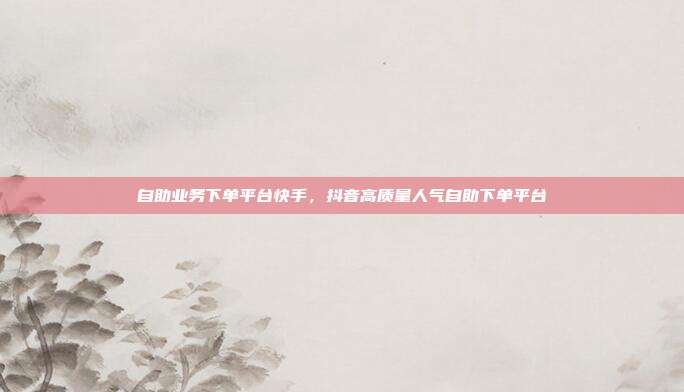 自助业务下单平台快手，抖音高质量人气自助下单平台