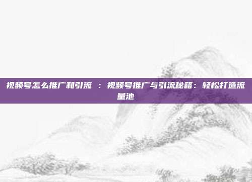 视频号怎么推广和引流 :视频号推广与引流秘籍:轻松打造流量池
