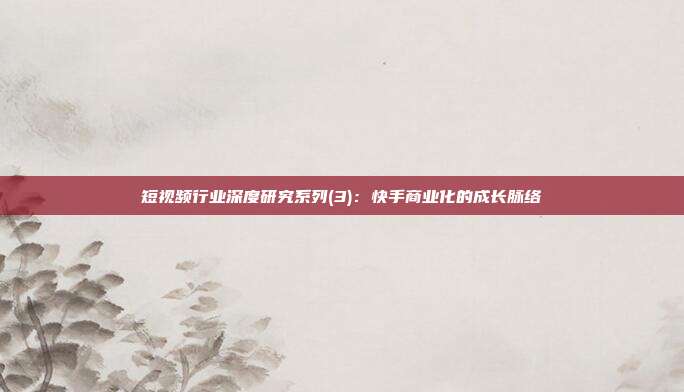 短视频行业深度研究系列(3):快手商业化的成长脉络