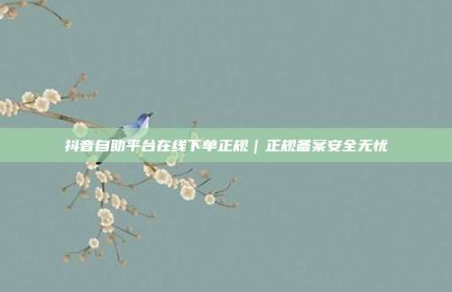 抖音自助平台在线下单正规｜正规备案安全无忧