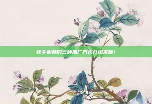 快手粉条的三种推广方式介绍来啦！