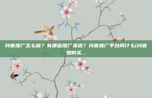 抖音推广怎么做？有哪些推广渠道？抖音推广平台叫什么(抖音如何买...