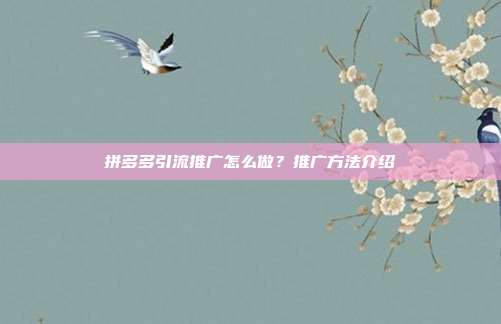 拼多多引流推广怎么做?推广方法介绍