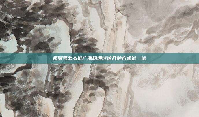 视频号怎么推广涨粉通过这几种方式试一试