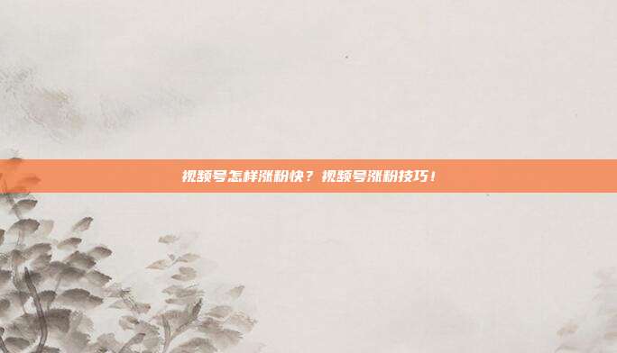 视频号怎样涨粉快？视频号涨粉技巧！