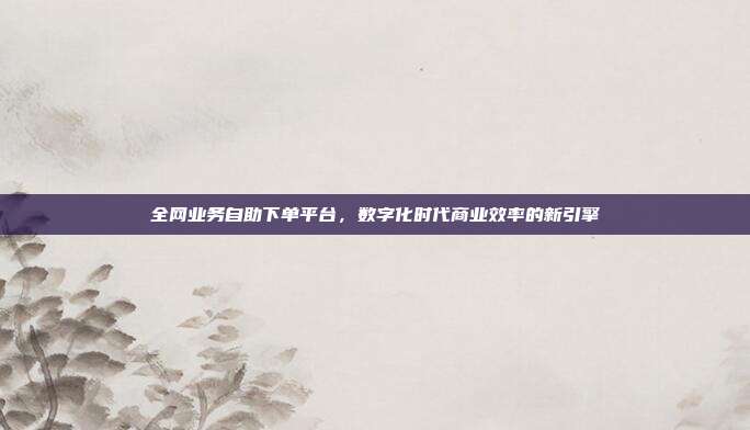 全网业务自助下单平台，数字化时代商业效率的新引擎