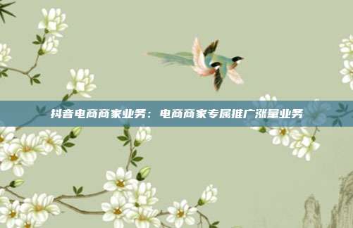 抖音电商商家业务：电商商家专属推广涨量业务