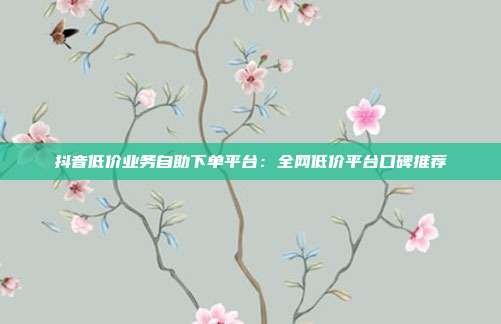 抖音低价业务自助下单平台：全网低价平台口碑推荐