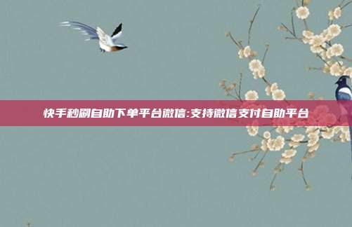 快手秒刷自助下单平台微信:支持微信支付自助平台