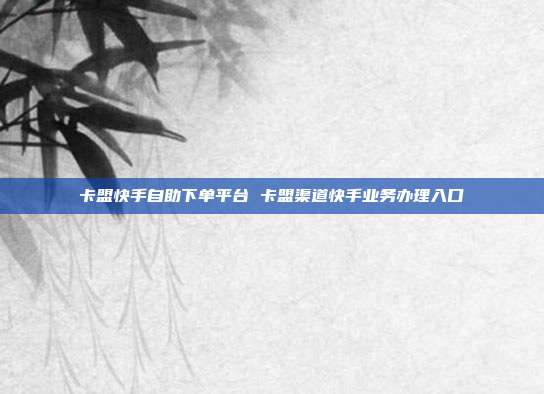 卡盟快手自助下单平台 卡盟渠道快手业务办理入口