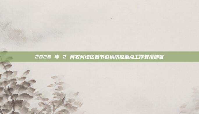 2026 年 2 月农村地区春节疫情防控重点工作安排部署