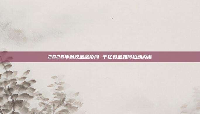 2026年财政金融协同 千亿资金如何拉动内需