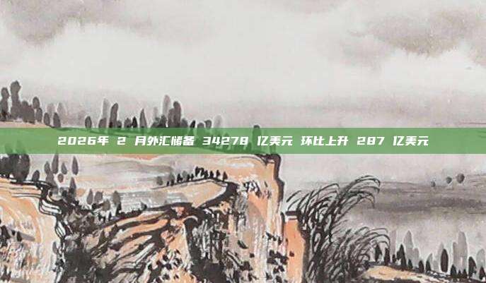 2026年 2 月外汇储备 34278 亿美元 环比上升 287 亿美元