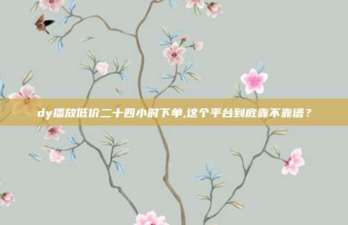 dy播放低价二十四小时下单,这个平台到底靠不靠谱?