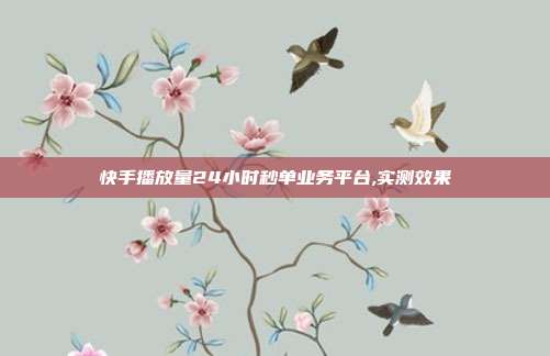 快手播放量24小时秒单业务平台,实测效果