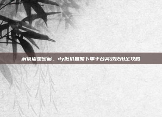 解锁流量密码,dy低价自助下单平台高效使用全攻略