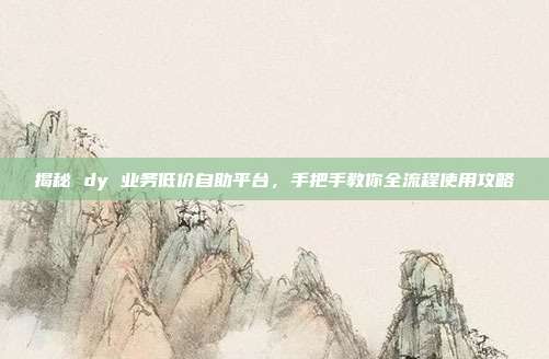 揭秘 dy 业务低价自助平台,手把手教你全流程使用攻略