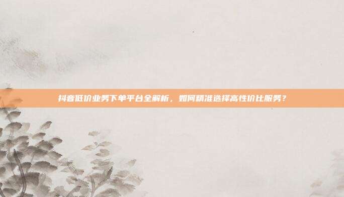 抖音低价业务下单平台全解析,如何精准选择高性价比服务?