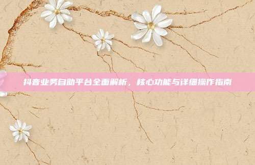 抖音业务自助平台全面解析,核心功能与详细操作指南
