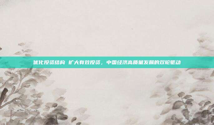 优化投资结构 扩大有效投资,中国经济高质量发展的双轮驱动