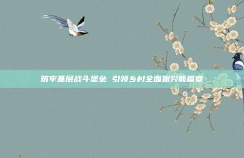 筑牢基层战斗堡垒 引领乡村全面振兴新篇章