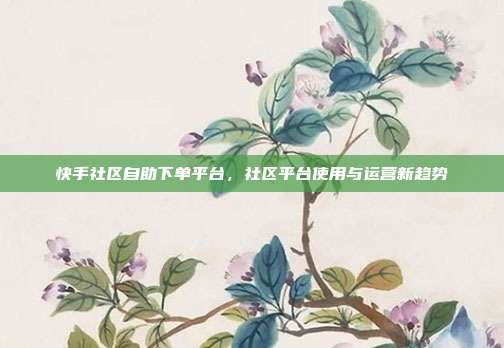 快手社区自助下单平台,社区平台使用与运营新趋势