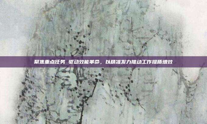 聚焦重点任务 驱动效能革命,以精准发力推动工作提质增效