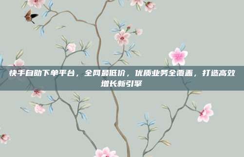 快手自助下单平台,全网最低价,优质业务全覆盖,打造高效增长新引擎