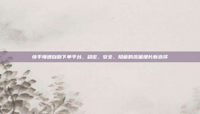 快手慢速自助下单平台，稳定、安全、隐蔽的流量增长新选择