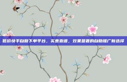 低价快手自助下单平台,实惠靠谱,效果显著的自助推广新选择