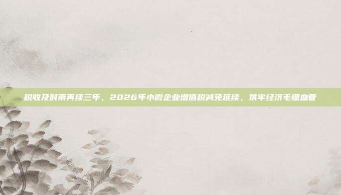 税收及时雨再续三年,2026年小微企业增值税减免延续,筑牢经济毛细血管