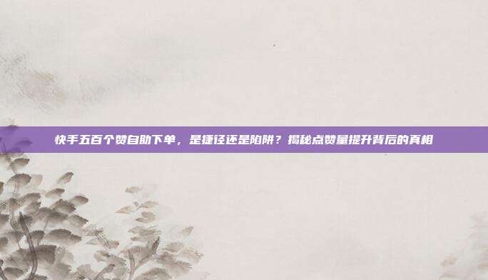 快手五百个赞自助下单，是捷径还是陷阱？揭秘点赞量提升背后的真相