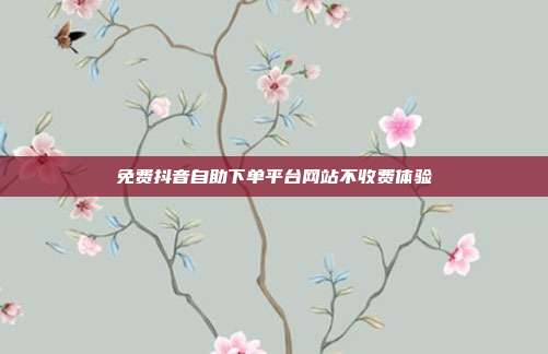 免费抖音自助下单平台网站不收费体验