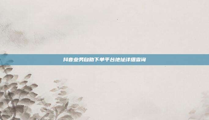 抖音业务自助下单平台地址详细查询