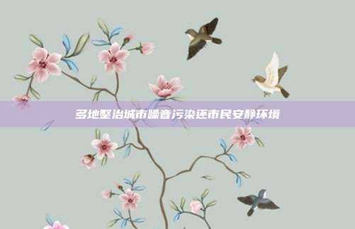 多地整治城市噪音污染还市民安静环境
