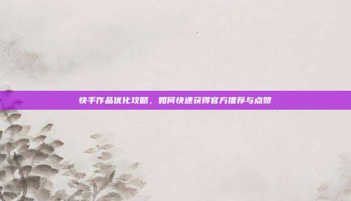快手作品优化攻略，如何快速获得官方推荐与点赞
