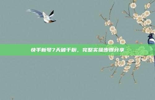 快手新号7天破千粉，完整实操步骤分享